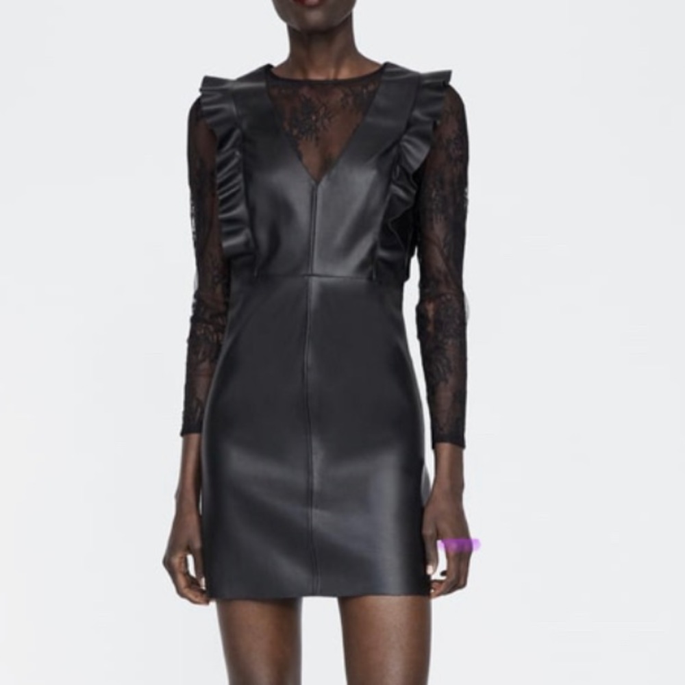 Zara Combined Tube Dress Faux Leather XS